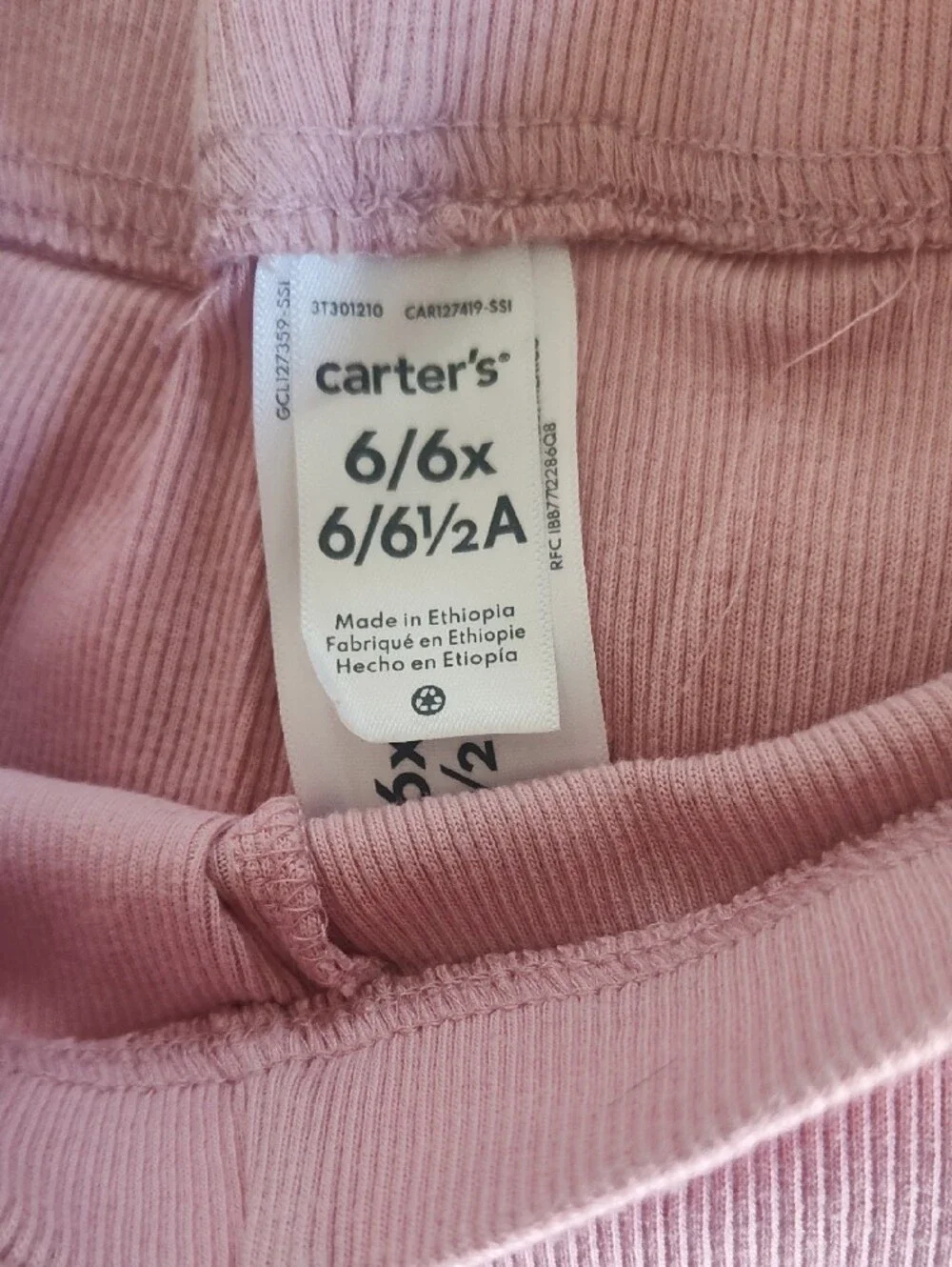 Carter's Light Pink Ribbed Knit Leggings